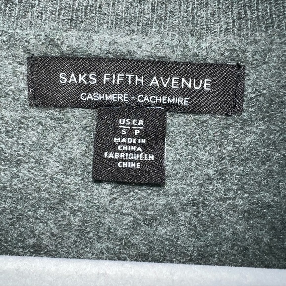 Saks Fifth Avenue 100% Cashmere Sweater-Pullover V Neck-Sage Green-Small - Picture 6 of 9